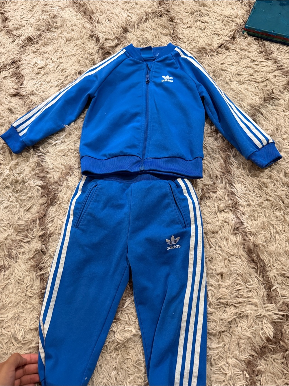 adidas Blue Kids Three-Stripe Track Jacket and Pants